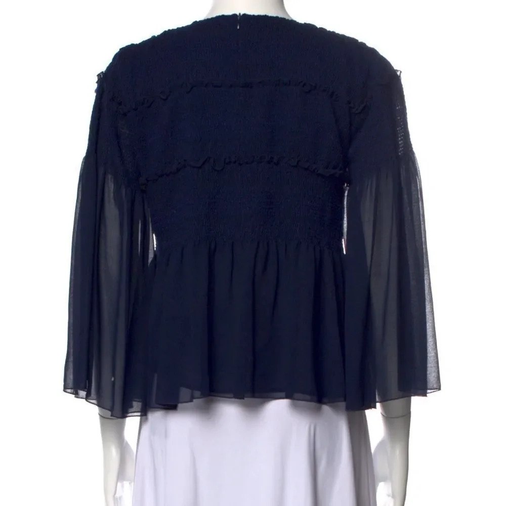 See by Chloe Navy Peplum top 3/4 sleeve top medium/sz 38 EUC - Picture 4 of 10